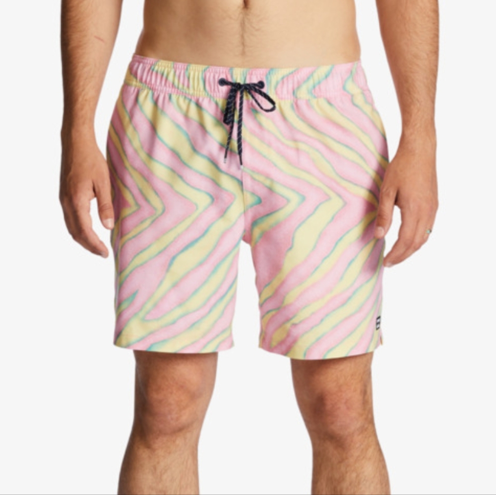 NWT Billabong Sundays Layback Pink‎ and Yellow Patterned Board Shorts Size XXL